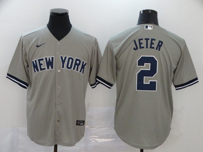 Men New York Yankees #2 Jeter Grey Nike Game MLB Jerseys